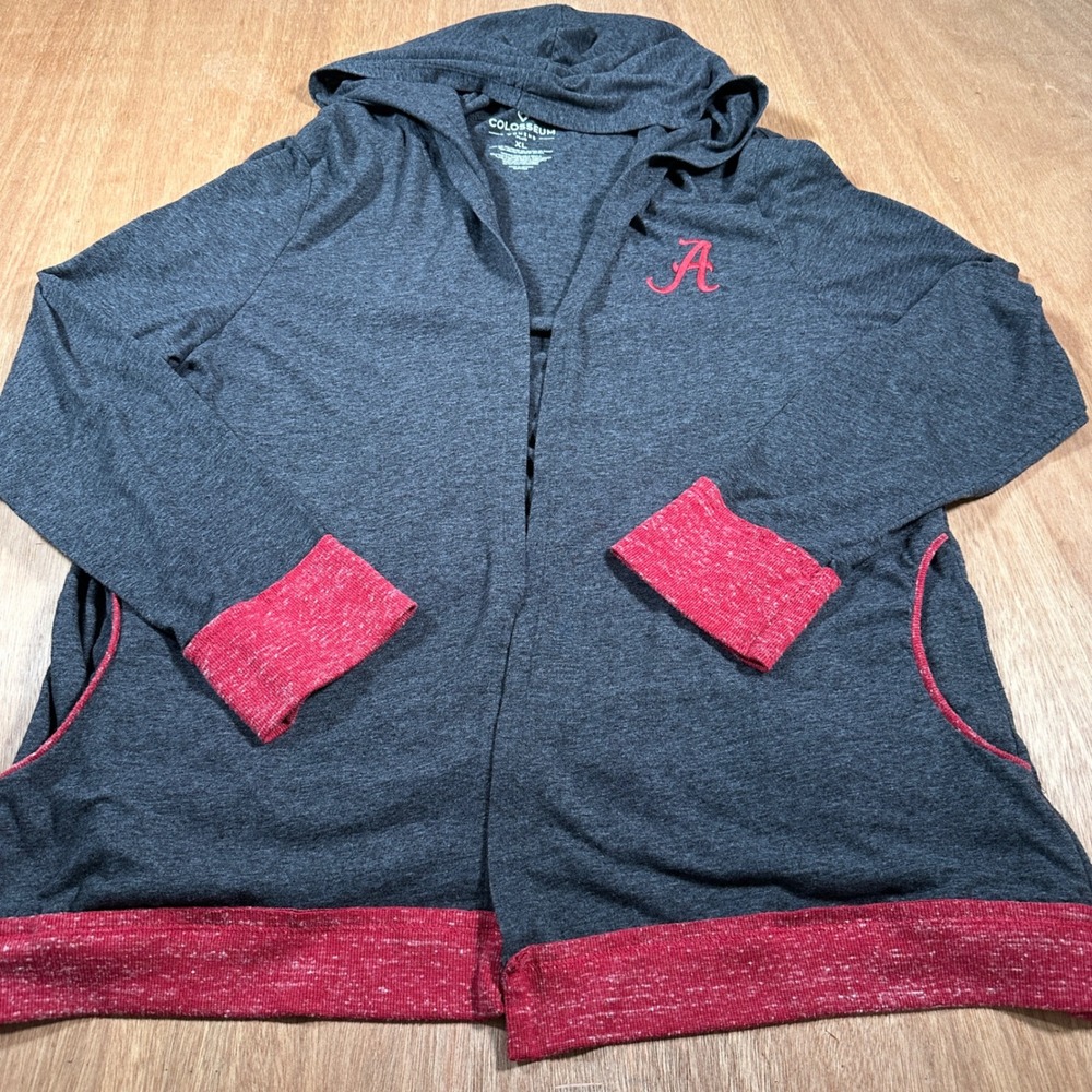 Colosseum Cardigan Women XL Gray Alabama Crimson Tide Hooded Open Front Logo